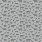 Grey cow pig chicken farm animal silhouettes soft grey linen-look fabric for farm-themed quilts cushion covers tote bags and farmer gifts