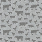 Grey cow pig chicken farm animal silhouettes soft grey linen-look fabric for farm-themed quilts cushion covers tote bags and farmer gifts