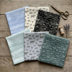 Farm Sweet Farm fat quarter bundle blue mint grey cream teal coordinates quilting fabric farmhouse patchwork sewing projects