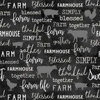 Tonal grey farm animal silhouettes cows pigs roosters chalkboard words farm blessed gather thankful charcoal black fabric for farm quilts and farmer gifts