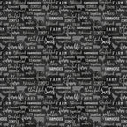 Tonal grey farm animal silhouettes cows pigs roosters chalkboard words farm blessed gather thankful charcoal black fabric for farm quilts and farmer gifts