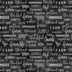 Tonal gray farm animal silhouettes cows pigs roosters chalkboard words farm blessed gather thankful charcoal black fabric for farm quilts and farmer gifts