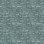 Tonal farm animal silhouettes cows pigs roosters chalkboard words farm blessed gather thankful teal green fabric for farm quilts and farmer gifts