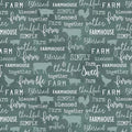 Tonal farm animal silhouettes cows pigs roosters chalkboard words farm blessed gather thankful teal green fabric for farm quilts and farmer gifts