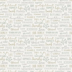 Family sentiment words cherish blessed gather roots thankful kindness memories grey sage taupe cream fabric for family quilts cushion covers and keepsake gifts
