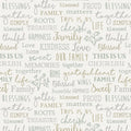 Family sentiment words cherish blessed gather roots thankful kindness memories grey sage taupe cream fabric for family quilts cushion covers and keepsake gifts