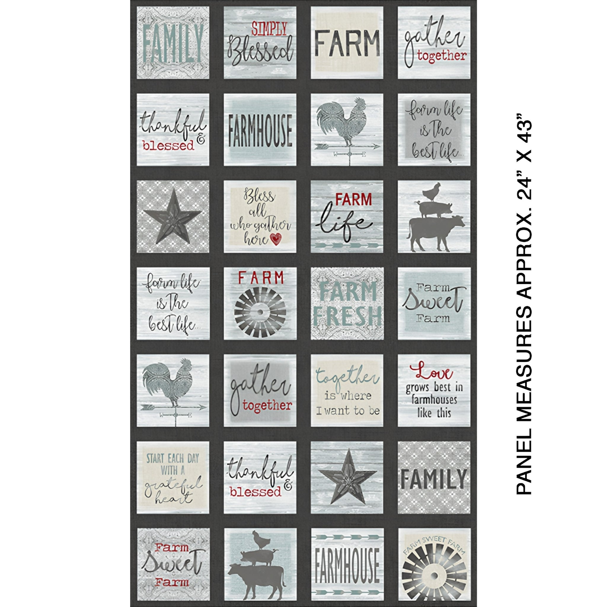 Farmhouse squares panel grey multi 24 x 43 inch 28 blocks for fussy-cut quilts wall hangings and farmer gifts