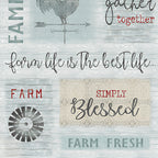 Farmhouse quotes rooster weather vane windmill barn star grey teal red farm panel fabric for quilts wall hangings and farmer gifts