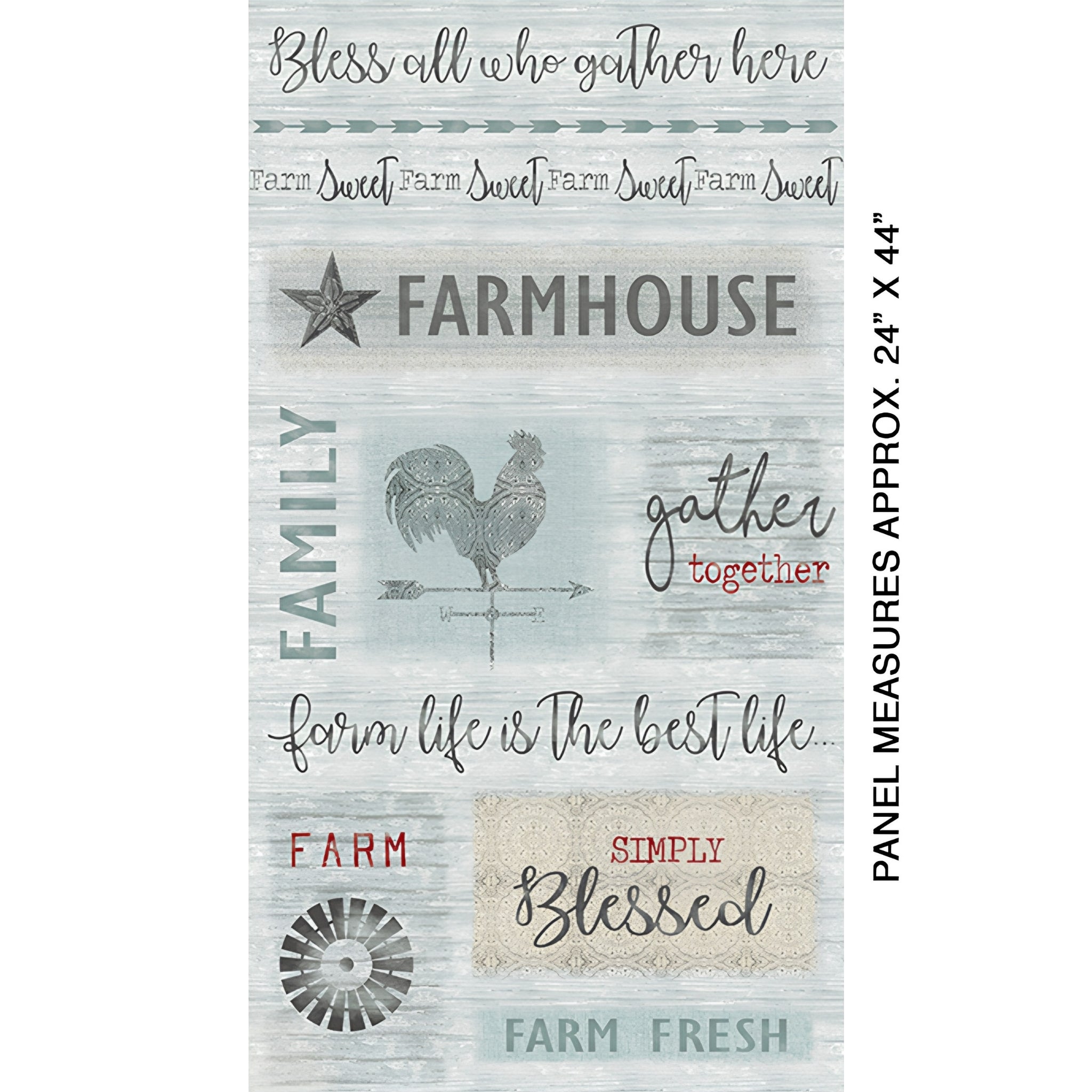Farmhouse quotes panel grey teal red 24 x 44 inch farm fabric for quilts wall hangings and farmer gifts