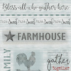 Farmhouse quotes rooster weather vane windmill barn star grey teal red farm panel fabric for quilts wall hangings and farmer gifts