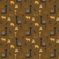Australian outback farm animals on tan fabric with kangaroos, windmills, cows, and sheep for quilting, patchwork, and sewing