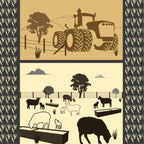 Australian outback farm panel with earthy tones perfect for quilting, patchwork, and sewing