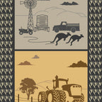 Farmers Fighting Spirit farm panel showing Australiana country scenes with farm animals and rural motifs