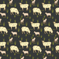 Australian sheep and lambs on black fabric with farm animals and outback motifs for quilting, patchwork, and sewing