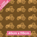 Australian outback tractors on tan brown fabric with farm machinery and rural motifs for quilting, patchwork, and sewing