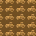 Australian outback tractors on tan brown fabric with farm machinery and rural motifs for quilting, patchwork, and sewing