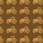 Australian outback tractors on tan brown fabric with farm machinery and rural motifs for quilting, patchwork, and sewing
