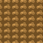 Australian outback tractors on tan brown fabric with farm machinery and rural motifs for quilting, patchwork, and sewing