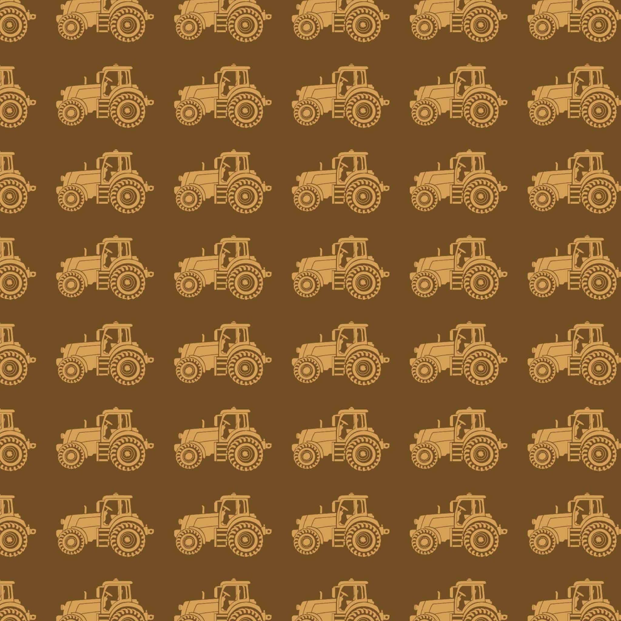 Australian outback tractors on tan brown fabric with farm machinery and rural motifs for quilting, patchwork, and sewing
