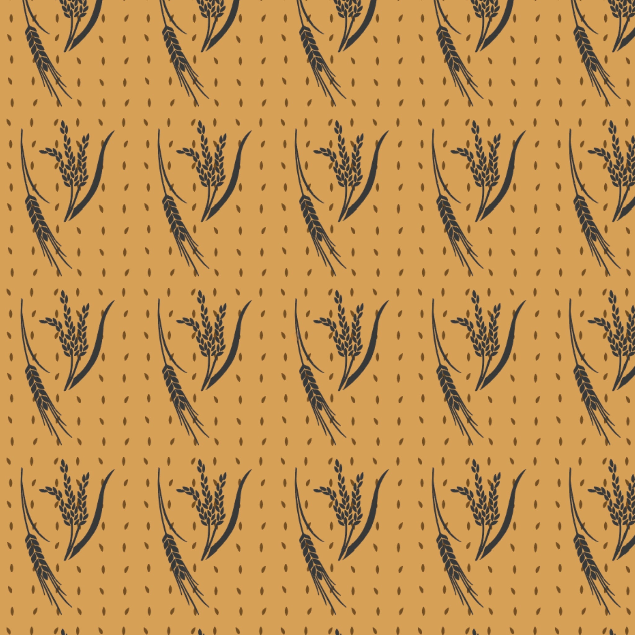 Australian wheat fields on tan fabric with farm crops and outback motifs for quilting, patchwork, and sewing