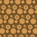 Australian outback wagon wheels on brown fabric with farm machinery and rural motifs for quilting, patchwork, and sewing