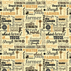 Australian farm words on cream fabric with Australiana text and outback phrases for quilting, patchwork, and sewing
