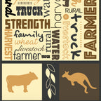 Australian farm words panel with Australiana text and outback phrases for quilting, patchwork, and sewing projects