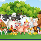 Cartoon farm animals cow sheep pig horse dog rooster chicks ducks blue sky kids panel multi quilting fabric wall hangings baby play mats farm themed quilts