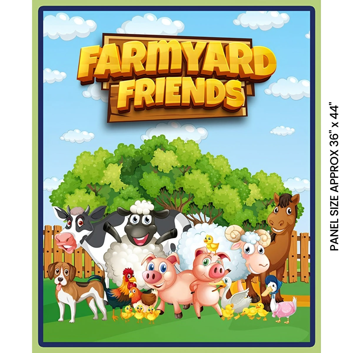 Cartoon farm animals cow sheep pig horse dog rooster chicks ducks blue sky kids panel multi quilting fabric wall hangings baby play mats farm themed quilts