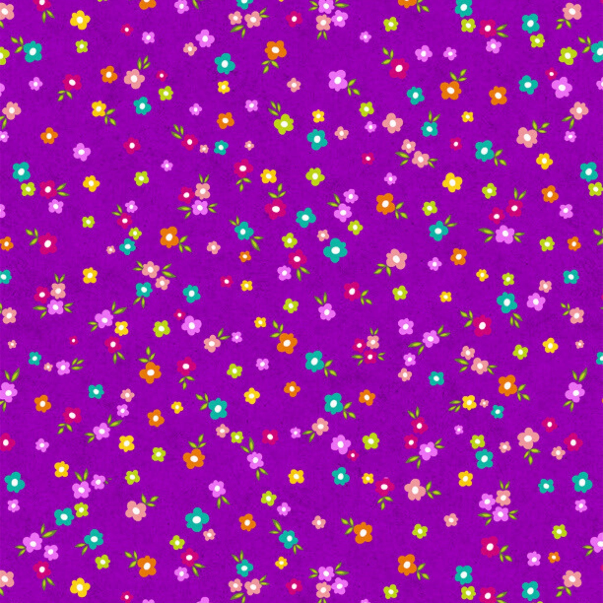 Ditsy floral purple turquoise pink orange yellow fabric for quilts bags patchwork sewing projects