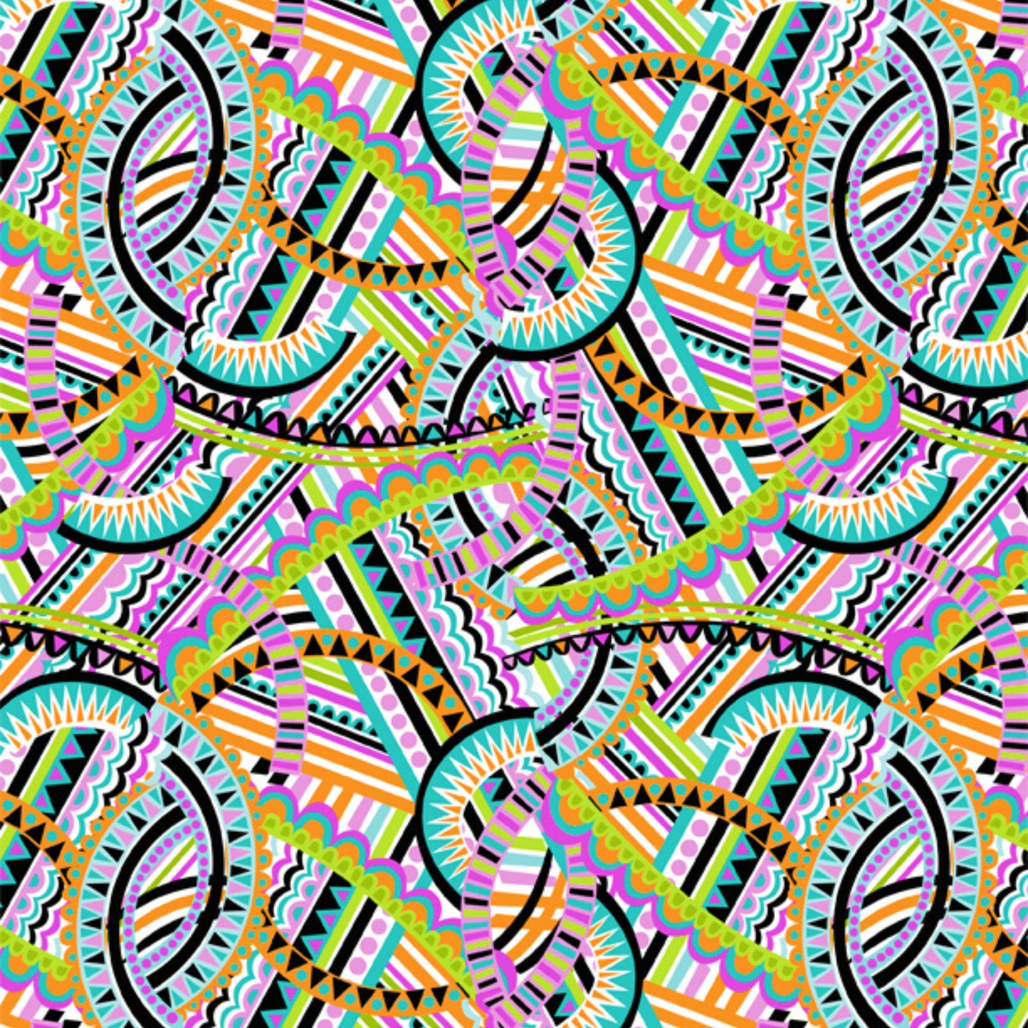 Retro kaleidoscope green multi geometric fabric for mod quilts patchwork sewing projects