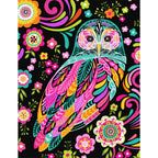 Large owls flowers black pink turquoise orange fabric for quilts bags patchwork sewing projects
