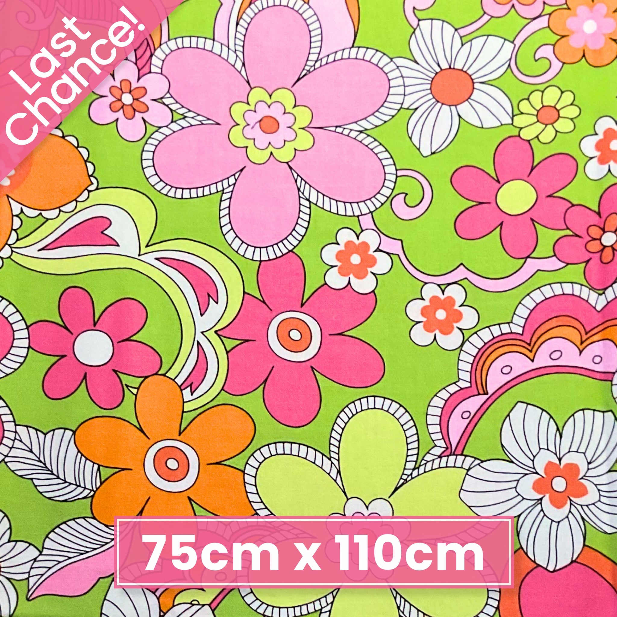 Retro 1960s 70s paisley floral lime green pink orange fabric for vintage quilts bags patchwork sewing projects