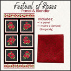 Festival of Roses black rose panel and burgundy damask blender quilting fabric bundle 1 panel 1 metre for quilts and wall hangings
