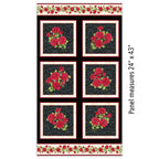 Festival of Roses red rose bouquets black damask panel fabric 24 x 43 inches for quilts and wall hangings