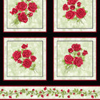 Festival of Roses red rose vine border strip cream panel fabric for quilts and wall hangings