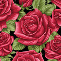 Large scale red roses green leaves black background quilting cotton fabric for feature quilts borders and cushions