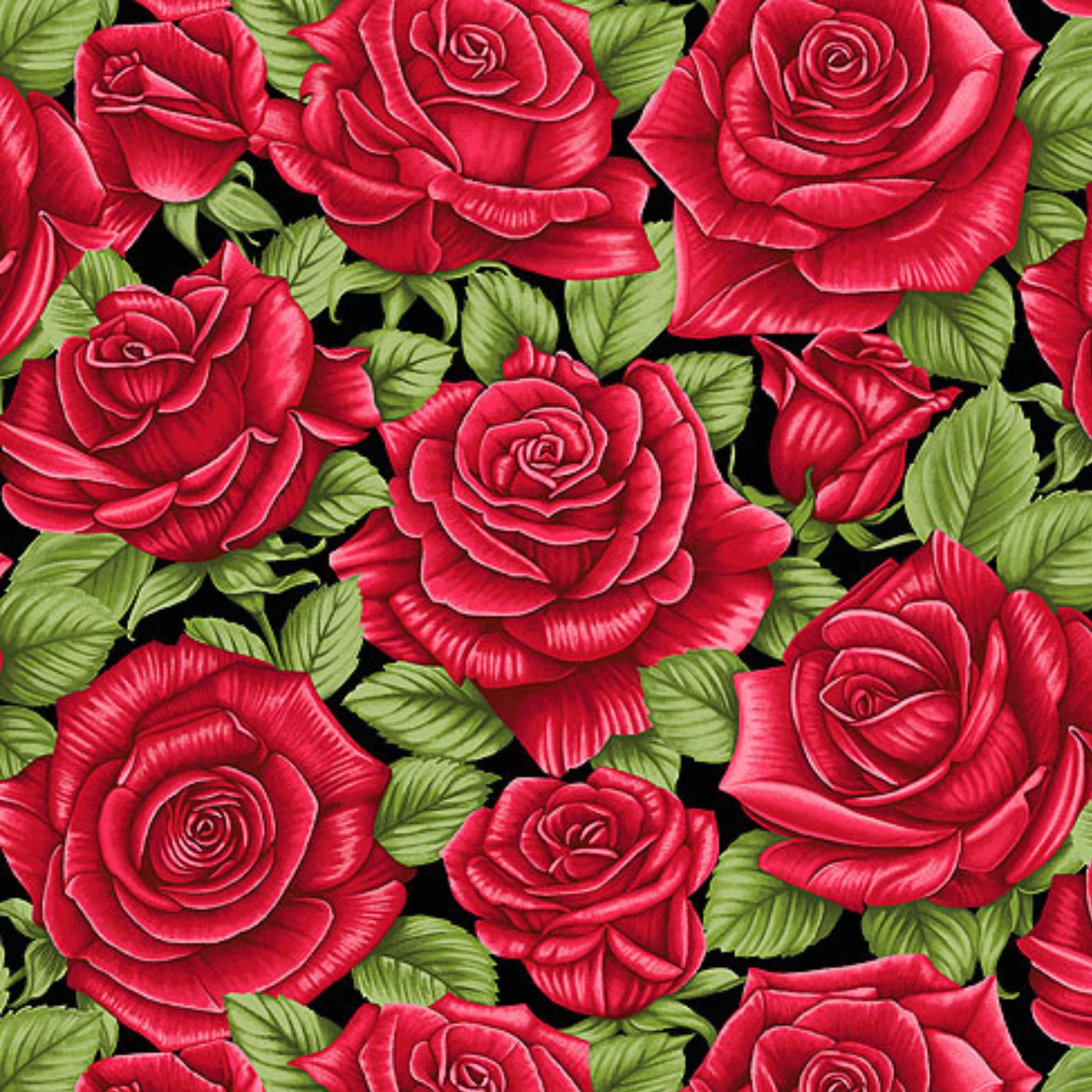 Large scale packed red roses black quilting cotton fabric for feature quilts borders and cushions