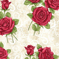 Large red roses buds cream lace background quilting cotton fabric for traditional quilts heirloom projects and patchwork