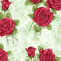 Large red roses buds sage green lace background quilting cotton fabric for traditional quilts heirloom projects and patchwork