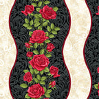 Red rose garland wavy stripe black damask cream lace quilting cotton fabric for borders table runners and quilts