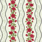 Red rose garland vines wavy stripe sage green lace cream quilting cotton fabric for borders table runners and quilts