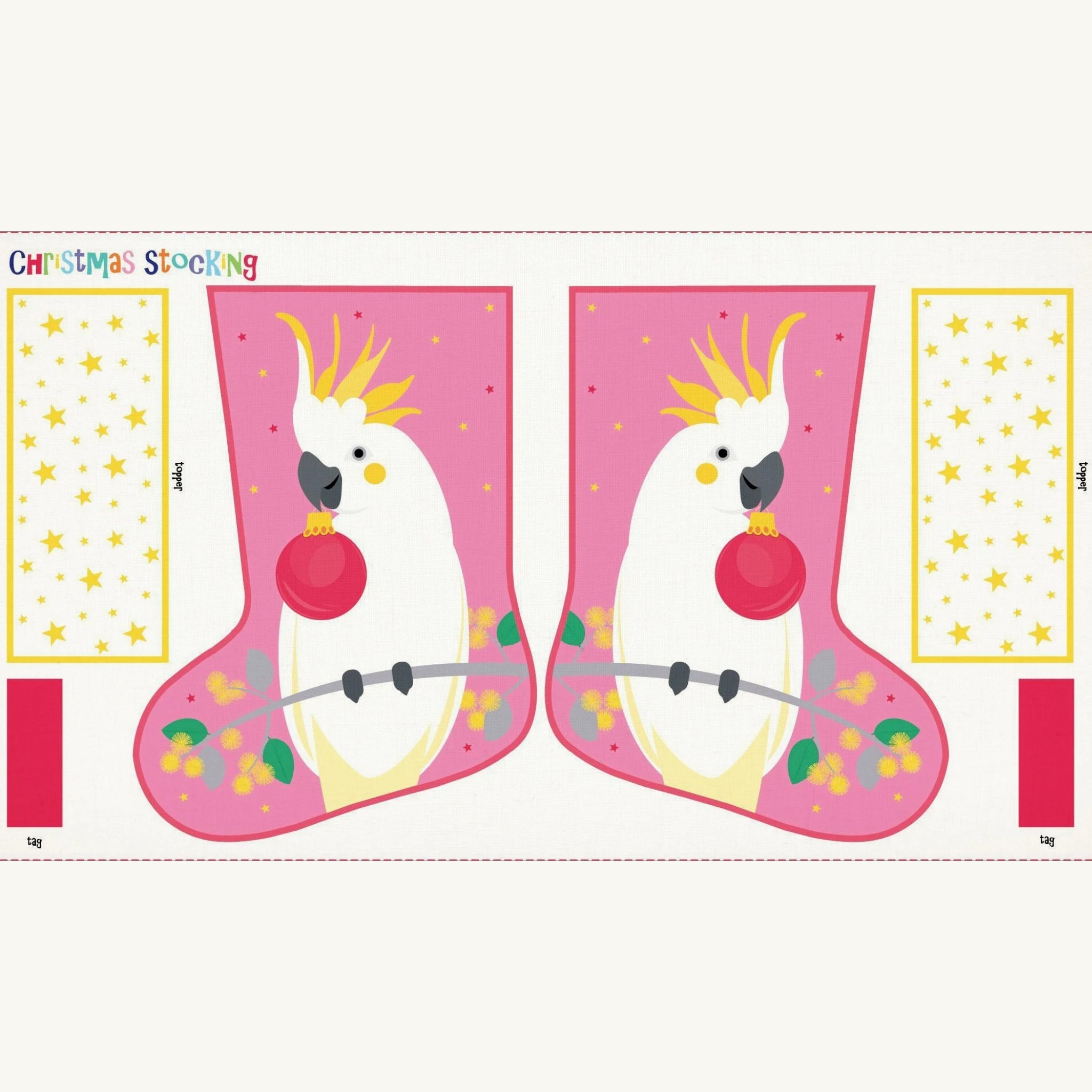 Cockatoo Christmas festive DIY stocking panel