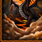 Black dragon fiery orange red sunset moon Celtic border panel multi fantasy quilts wall hangings patchwork sewing projects