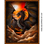 Black dragon fiery orange red sunset moon Celtic border panel multi fantasy quilts wall hangings patchwork sewing projects