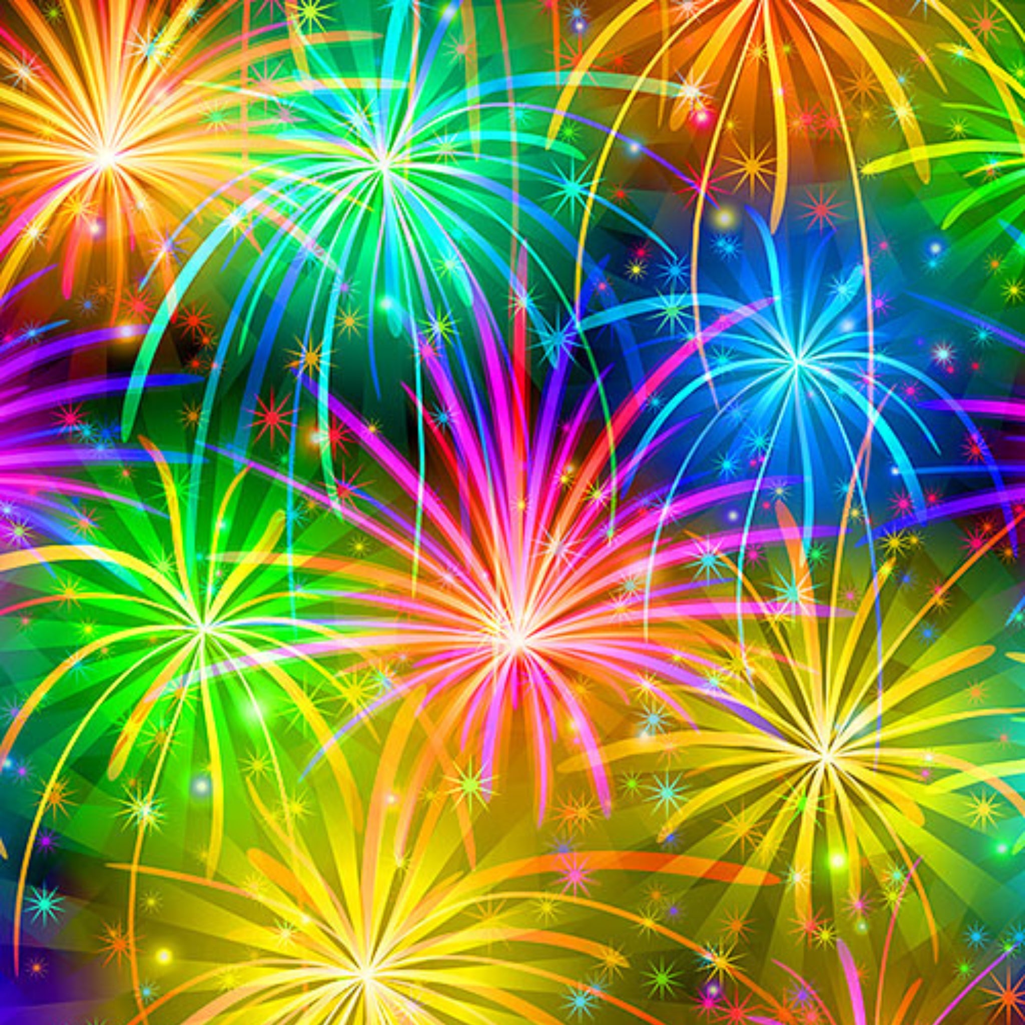 Rainbow fireworks digital print in vibrant multi colours for party quilts and patchwork sewing projects