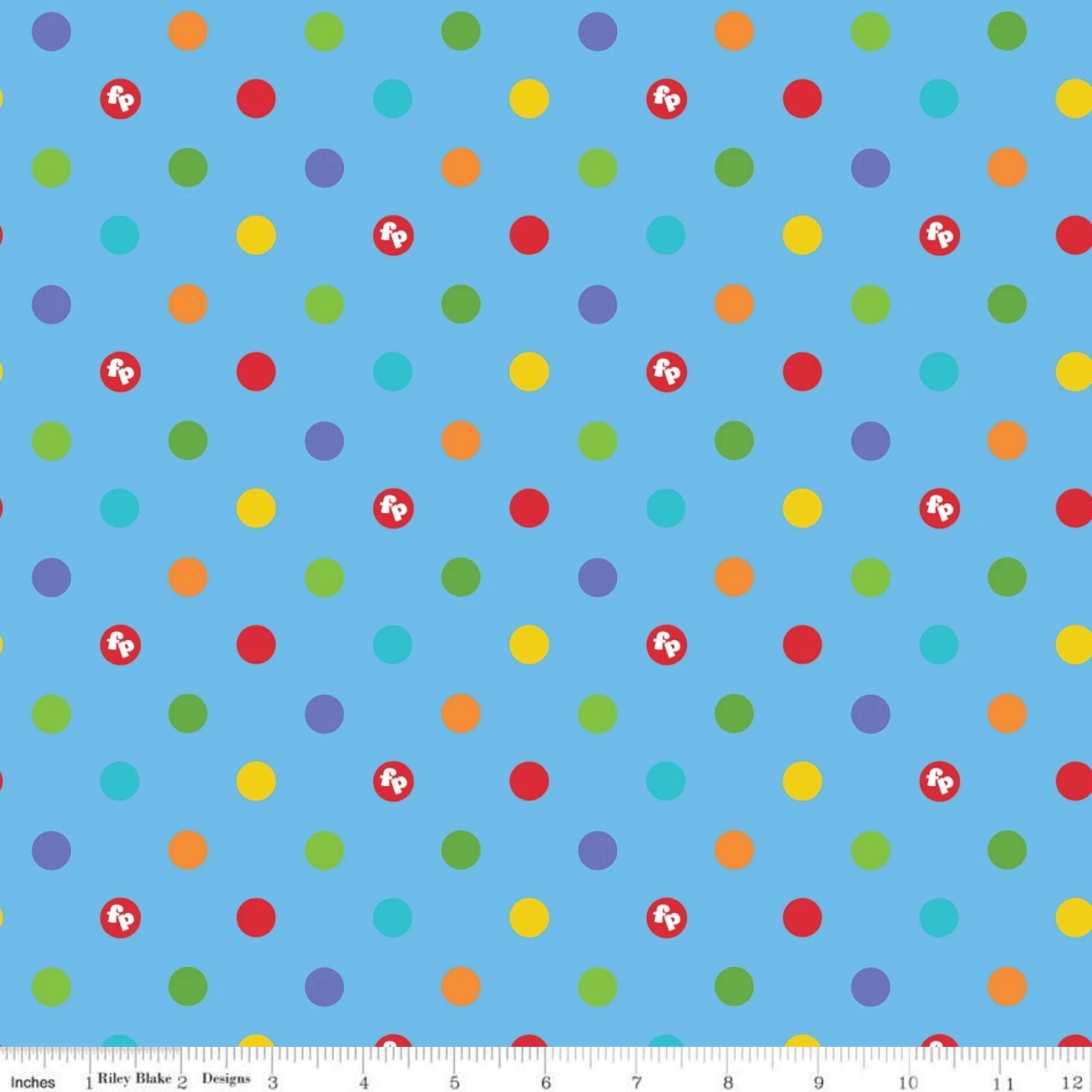 Fisher-Price Dots blue fabric with rainbow spots. Perfect blender for baby and kids projects