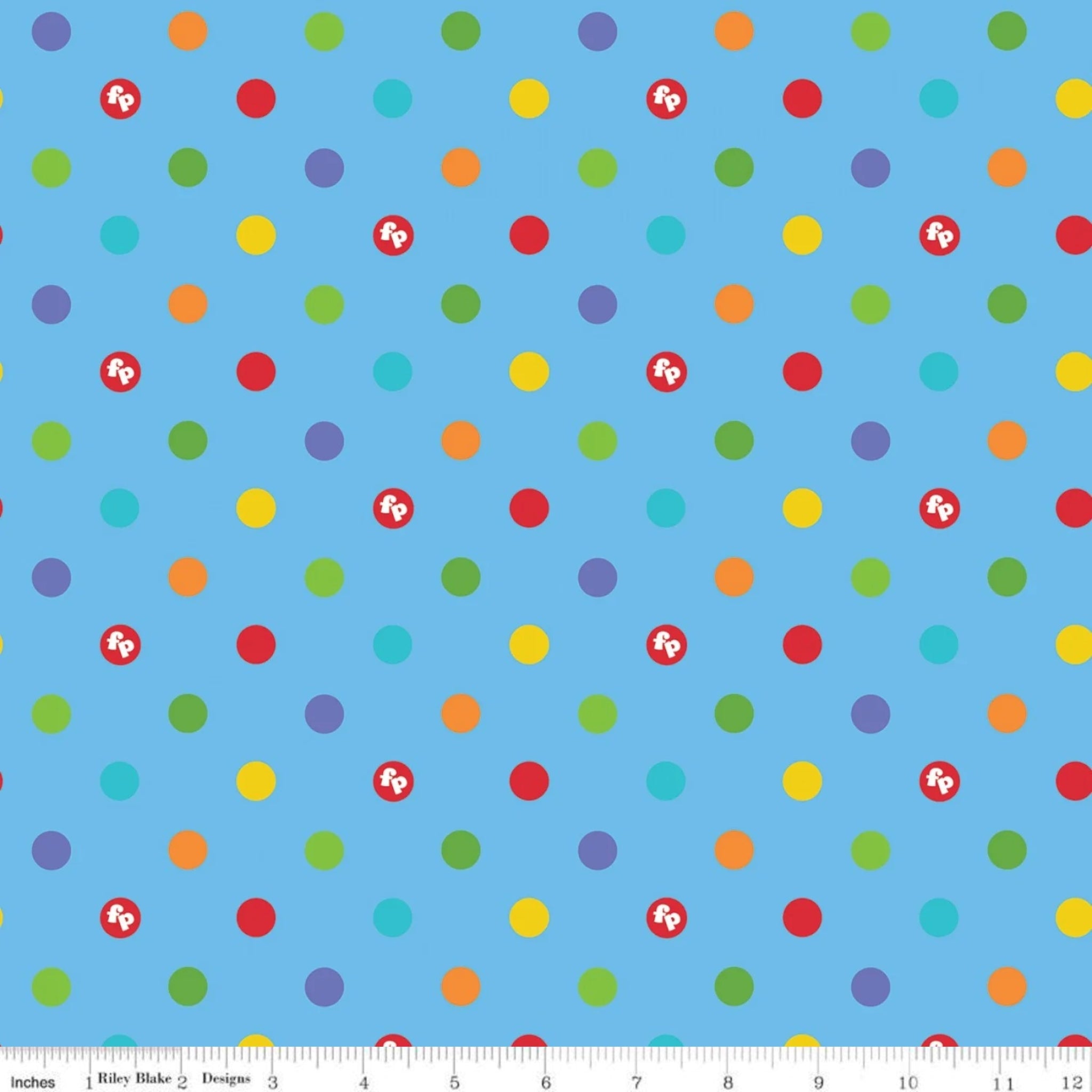 Fisher-Price Dots blue fabric with rainbow spots. Perfect blender for baby and kids projects