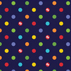 Rainbow multicolour spots deep navy novelty fabric for children's quilts play mats and nursery décor