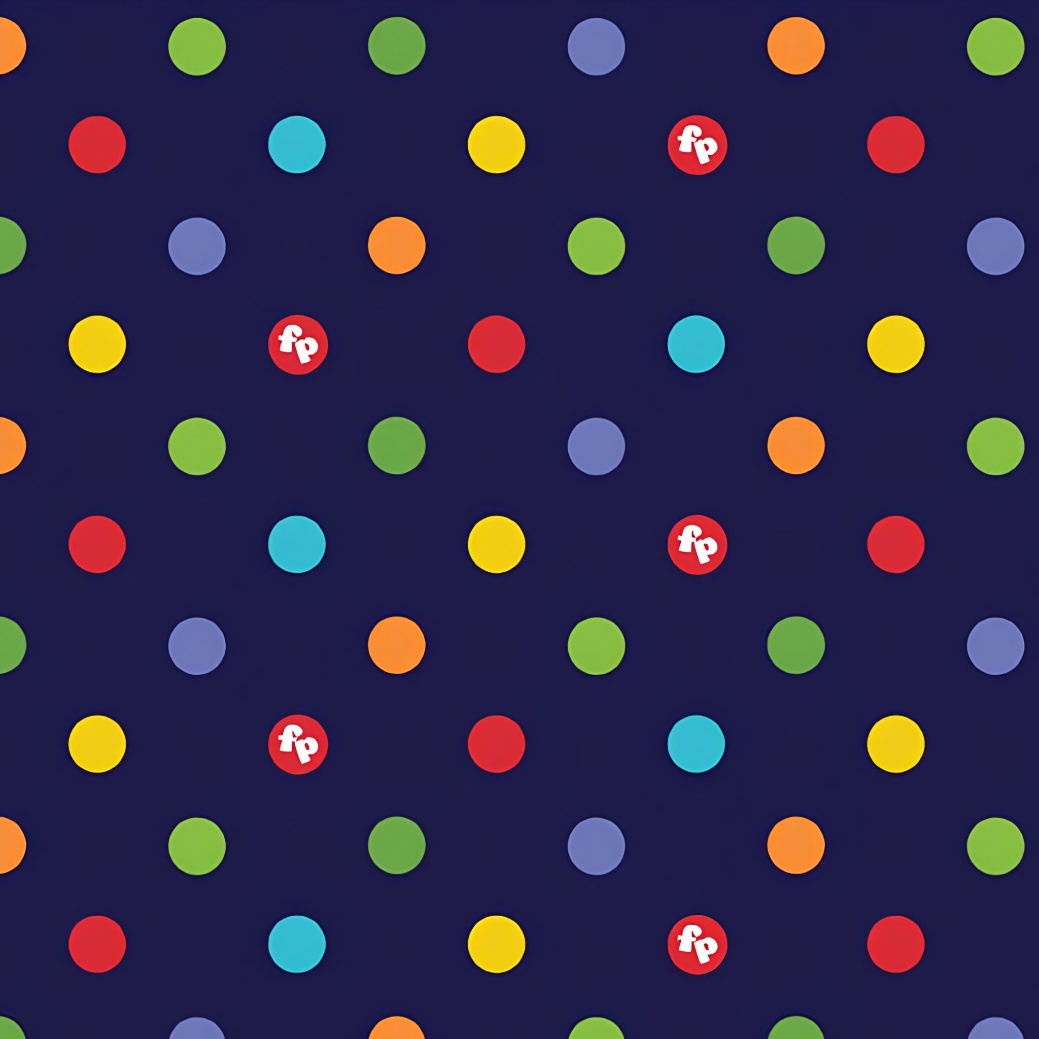 Rainbow multicolour spots deep navy novelty fabric for children's quilts play mats and nursery décor